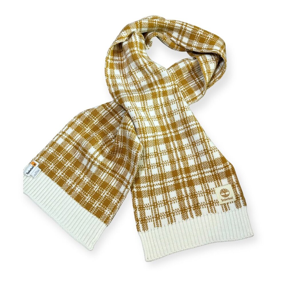Timberland Cotton Chevron Knit Scarf in Mustard/White Unisex - 64x10 in. / NWOT